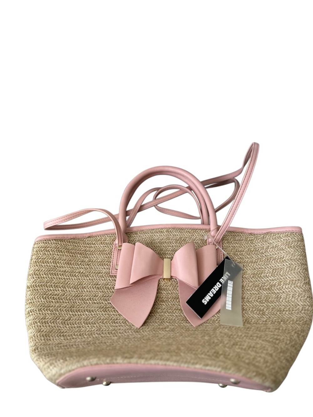 Like Dreams Pink Bow Straw Tote Bag NWT Woven Basket 🎀 - Picture 2 of 6
